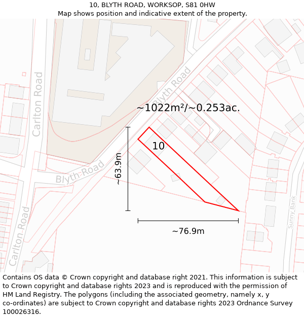 10, BLYTH ROAD, WORKSOP, S81 0HW: Plot and title map