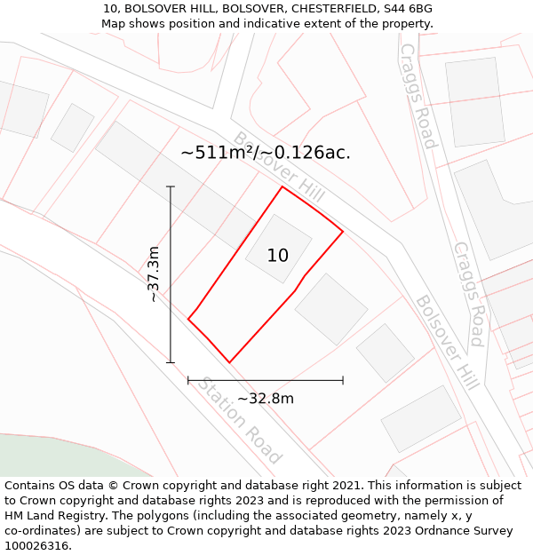 10, BOLSOVER HILL, BOLSOVER, CHESTERFIELD, S44 6BG: Plot and title map