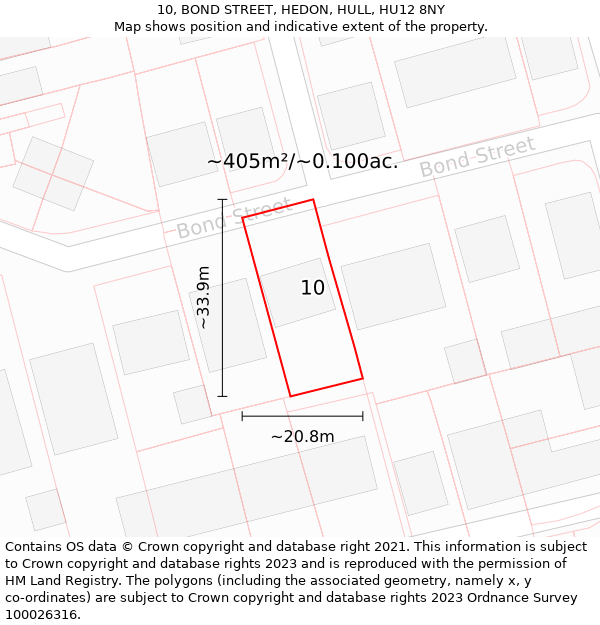 10, BOND STREET, HEDON, HULL, HU12 8NY: Plot and title map