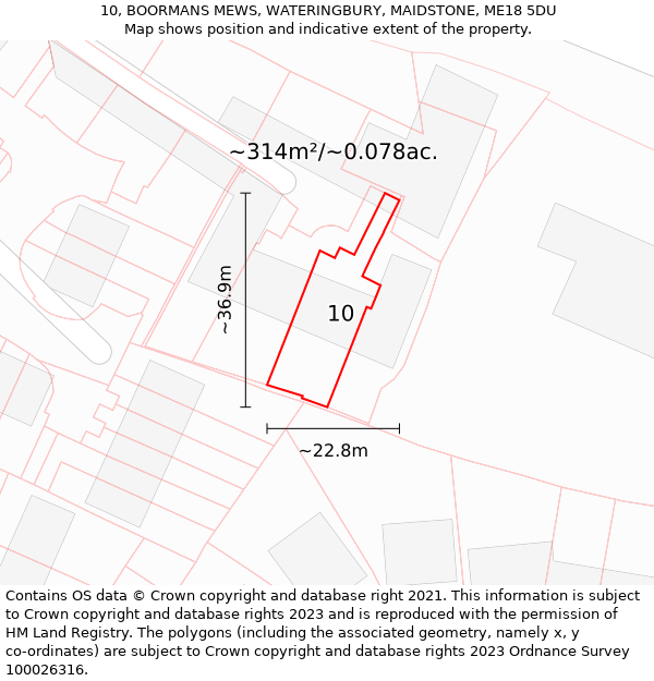 10, BOORMANS MEWS, WATERINGBURY, MAIDSTONE, ME18 5DU: Plot and title map