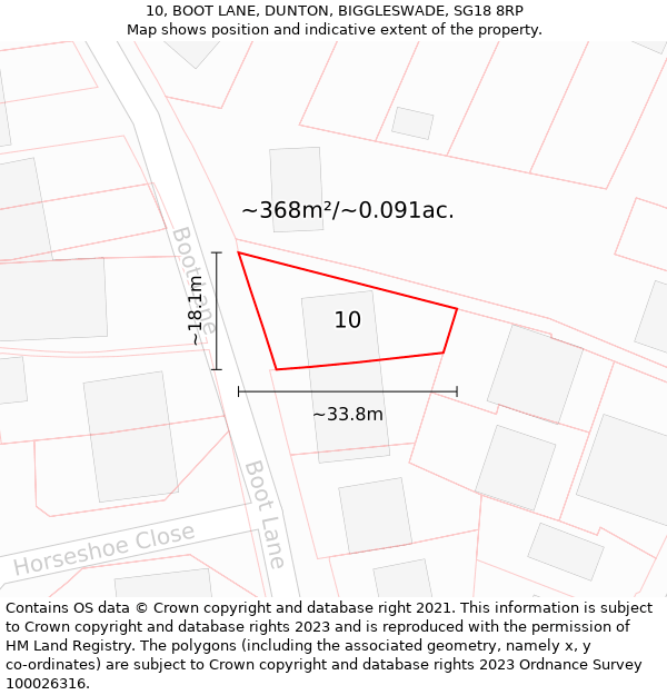 10, BOOT LANE, DUNTON, BIGGLESWADE, SG18 8RP: Plot and title map