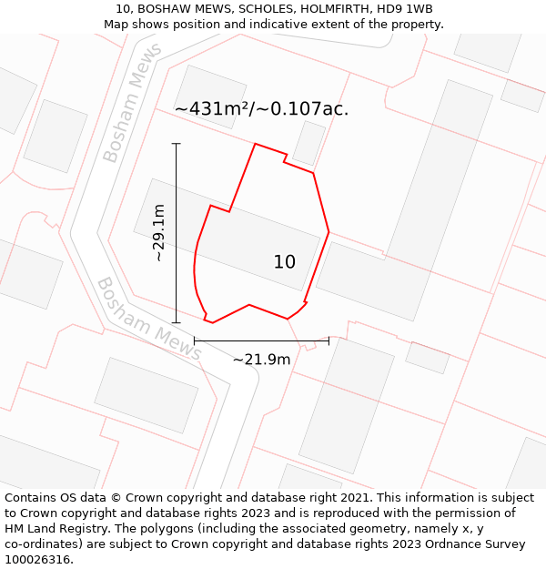 10, BOSHAW MEWS, SCHOLES, HOLMFIRTH, HD9 1WB: Plot and title map