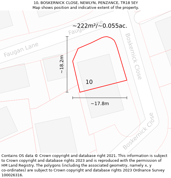 10, BOSKERNICK CLOSE, NEWLYN, PENZANCE, TR18 5EY: Plot and title map