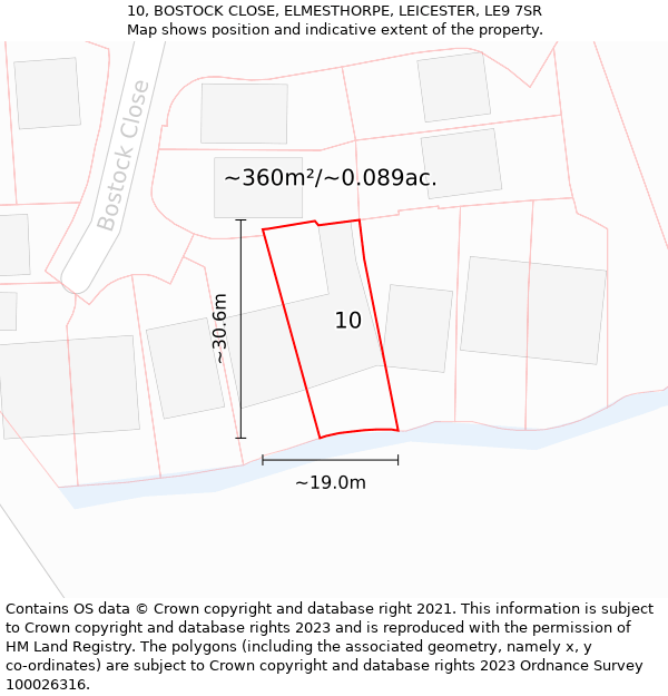 10, BOSTOCK CLOSE, ELMESTHORPE, LEICESTER, LE9 7SR: Plot and title map