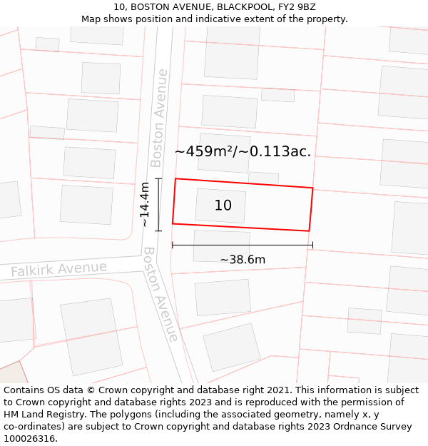 10, BOSTON AVENUE, BLACKPOOL, FY2 9BZ: Plot and title map