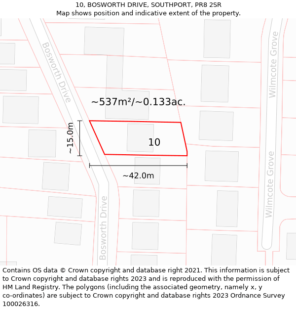 10, BOSWORTH DRIVE, SOUTHPORT, PR8 2SR: Plot and title map