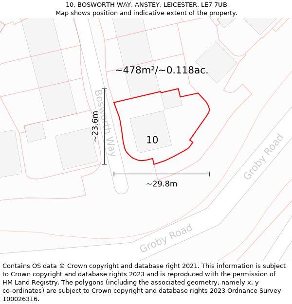 10, BOSWORTH WAY, ANSTEY, LEICESTER, LE7 7UB: Plot and title map