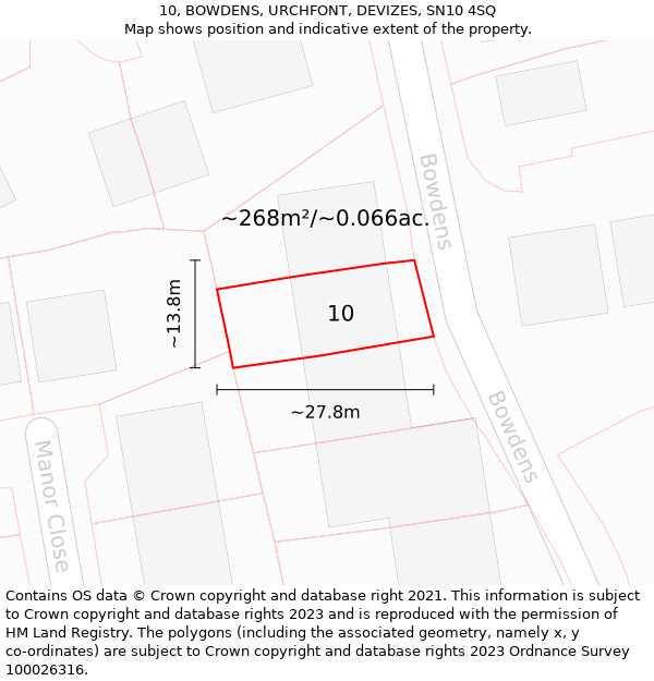 10, BOWDENS, URCHFONT, DEVIZES, SN10 4SQ: Plot and title map