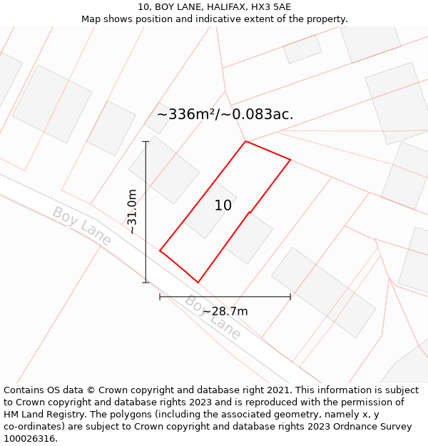 10, BOY LANE, HALIFAX, HX3 5AE: Plot and title map