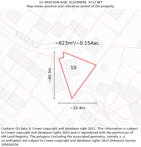 10, BRACKEN RISE, ELLESMERE, SY12 9ET: Plot and title map