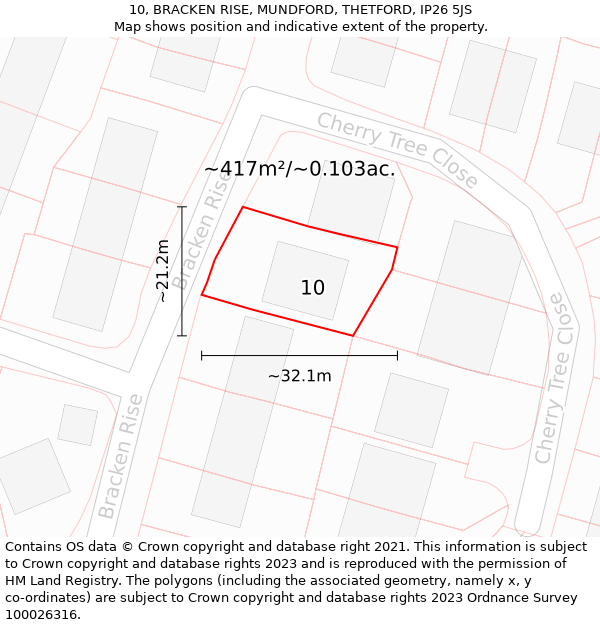 10, BRACKEN RISE, MUNDFORD, THETFORD, IP26 5JS: Plot and title map