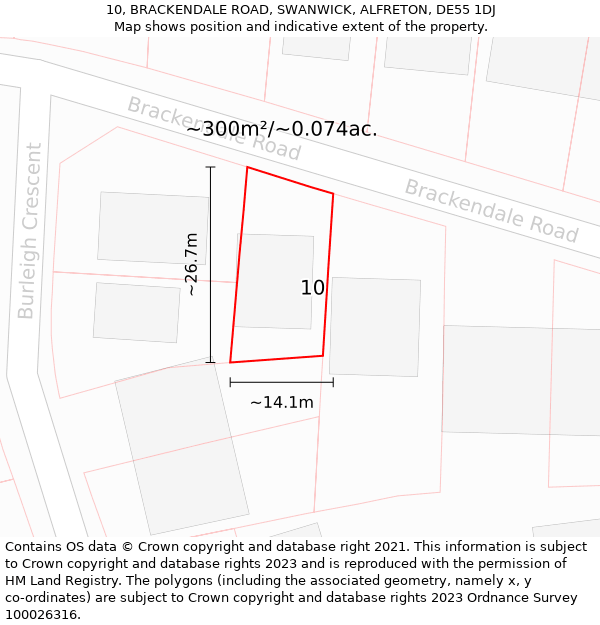 10, BRACKENDALE ROAD, SWANWICK, ALFRETON, DE55 1DJ: Plot and title map