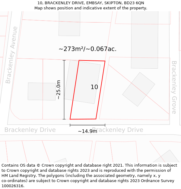 10, BRACKENLEY DRIVE, EMBSAY, SKIPTON, BD23 6QN: Plot and title map