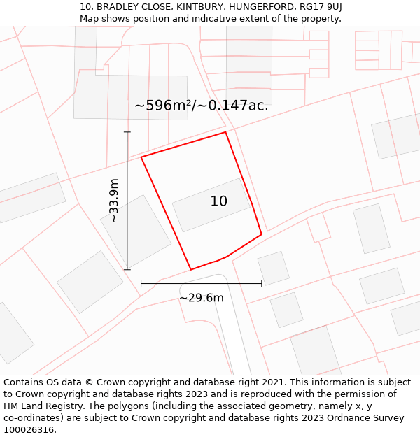 10, BRADLEY CLOSE, KINTBURY, HUNGERFORD, RG17 9UJ: Plot and title map