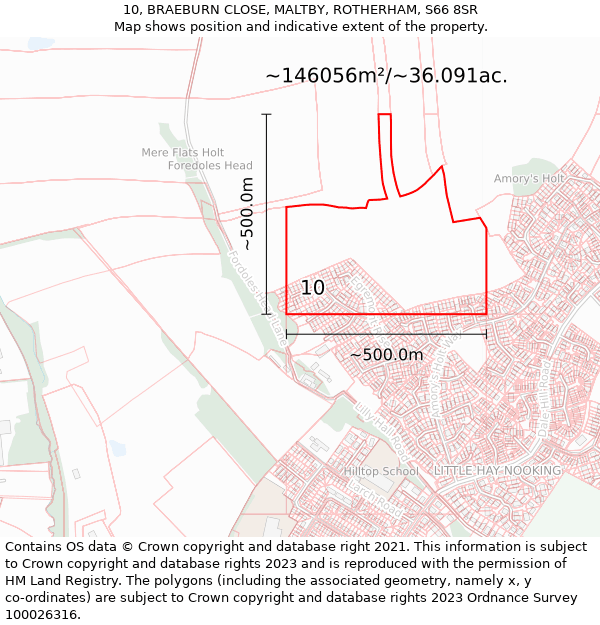 10, BRAEBURN CLOSE, MALTBY, ROTHERHAM, S66 8SR: Plot and title map