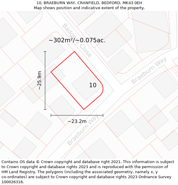 10, BRAEBURN WAY, CRANFIELD, BEDFORD, MK43 0EH: Plot and title map