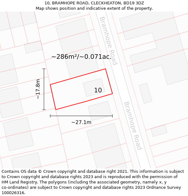 10, BRAMHOPE ROAD, CLECKHEATON, BD19 3DZ: Plot and title map