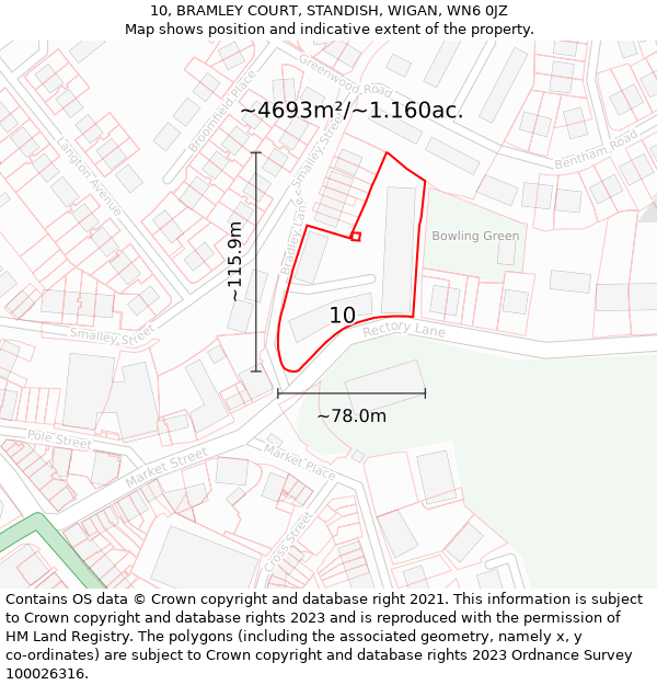 10, BRAMLEY COURT, STANDISH, WIGAN, WN6 0JZ: Plot and title map