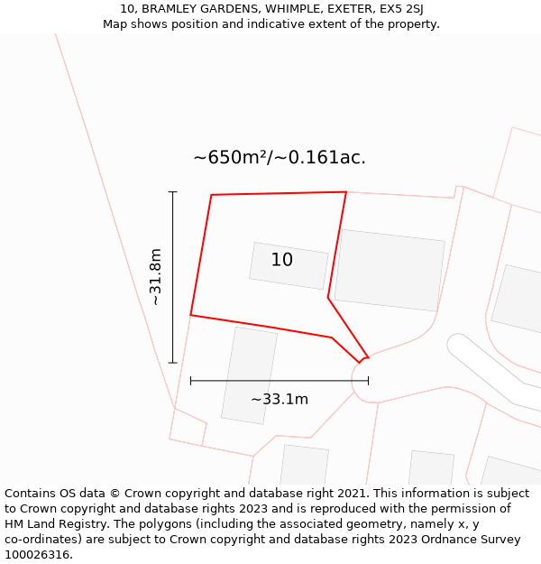 10, BRAMLEY GARDENS, WHIMPLE, EXETER, EX5 2SJ: Plot and title map