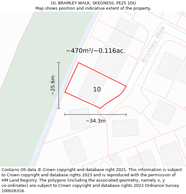 10, BRAMLEY WALK, SKEGNESS, PE25 1DU: Plot and title map