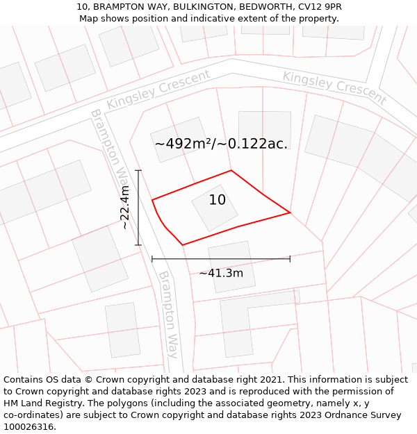 10, BRAMPTON WAY, BULKINGTON, BEDWORTH, CV12 9PR: Plot and title map