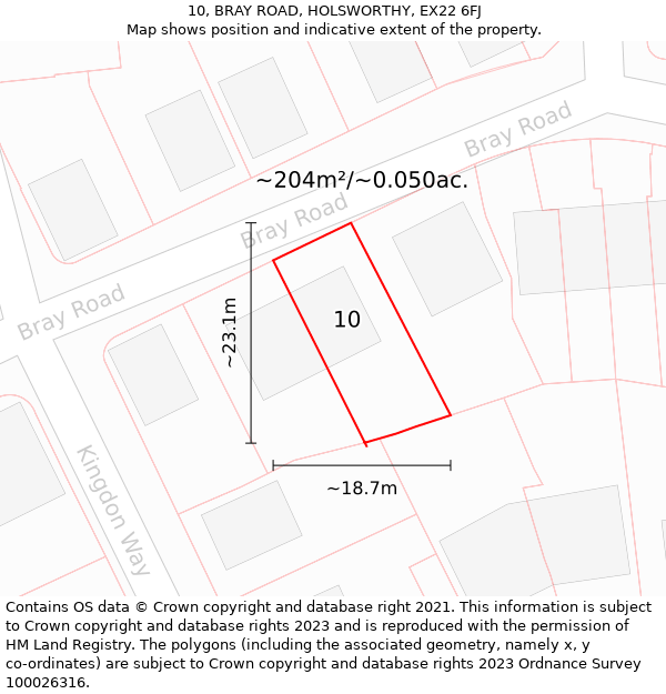 10, BRAY ROAD, HOLSWORTHY, EX22 6FJ: Plot and title map