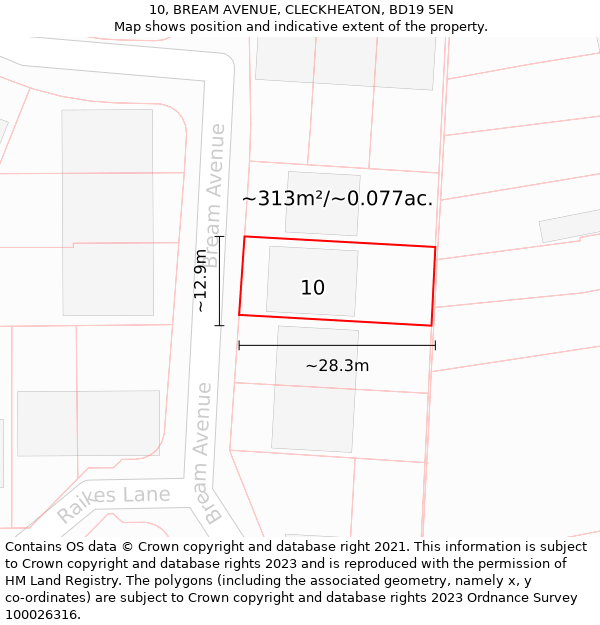 10, BREAM AVENUE, CLECKHEATON, BD19 5EN: Plot and title map