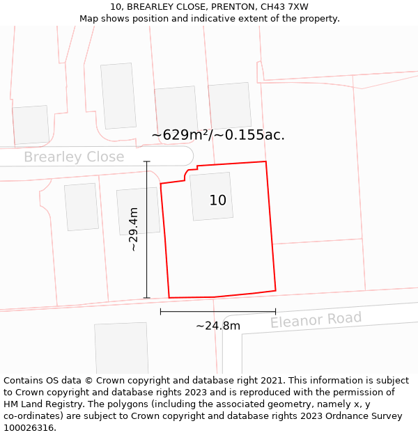 10, BREARLEY CLOSE, PRENTON, CH43 7XW: Plot and title map