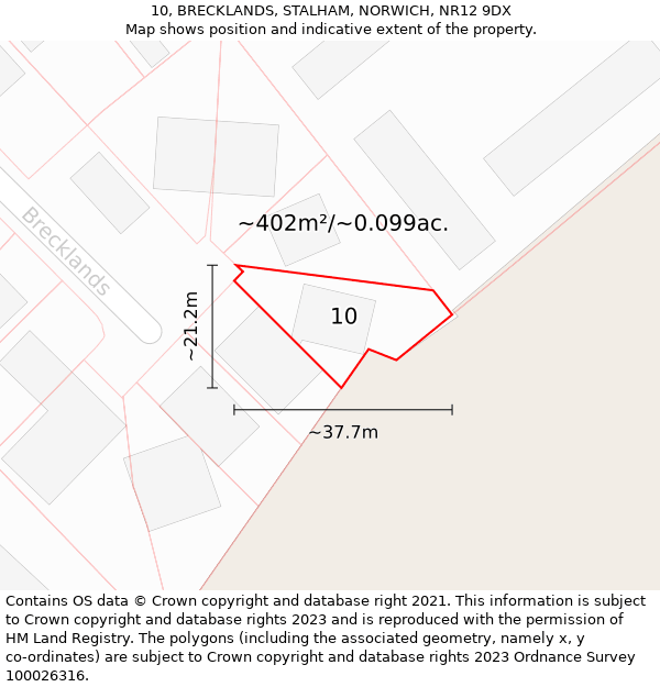 10, BRECKLANDS, STALHAM, NORWICH, NR12 9DX: Plot and title map