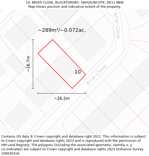 10, BRIAR CLOSE, BLACKFORDBY, SWADLINCOTE, DE11 8BW: Plot and title map