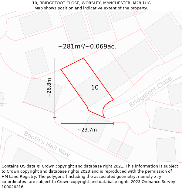 10, BRIDGEFOOT CLOSE, WORSLEY, MANCHESTER, M28 1UG: Plot and title map