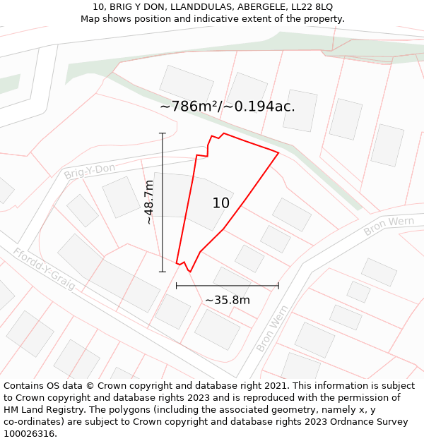 10, BRIG Y DON, LLANDDULAS, ABERGELE, LL22 8LQ: Plot and title map