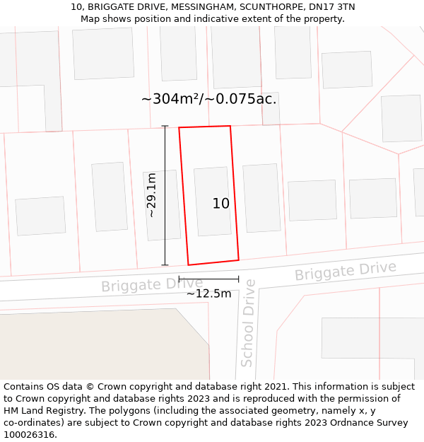 10, BRIGGATE DRIVE, MESSINGHAM, SCUNTHORPE, DN17 3TN: Plot and title map