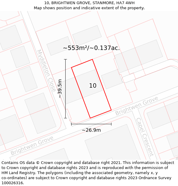 10, BRIGHTWEN GROVE, STANMORE, HA7 4WH: Plot and title map