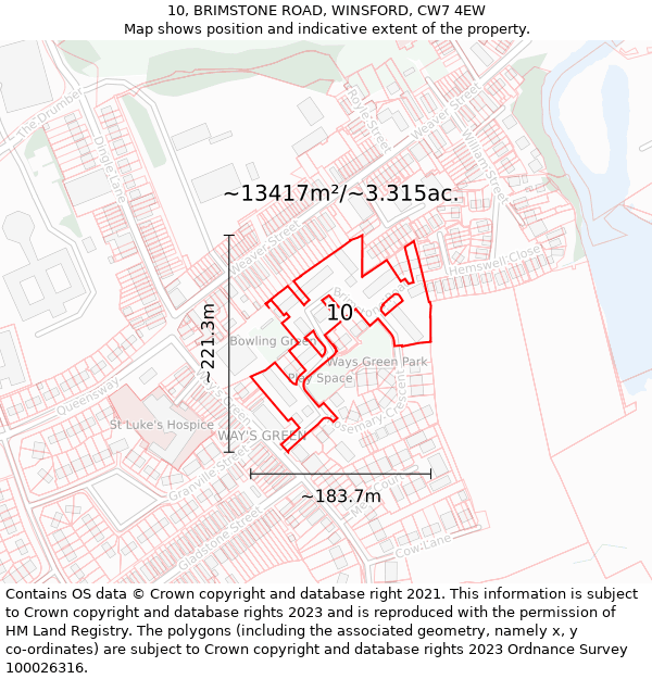 10, BRIMSTONE ROAD, WINSFORD, CW7 4EW: Plot and title map