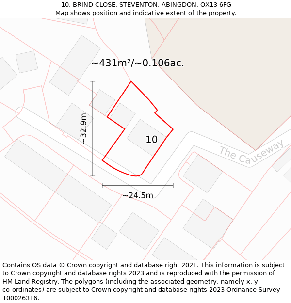 10, BRIND CLOSE, STEVENTON, ABINGDON, OX13 6FG: Plot and title map