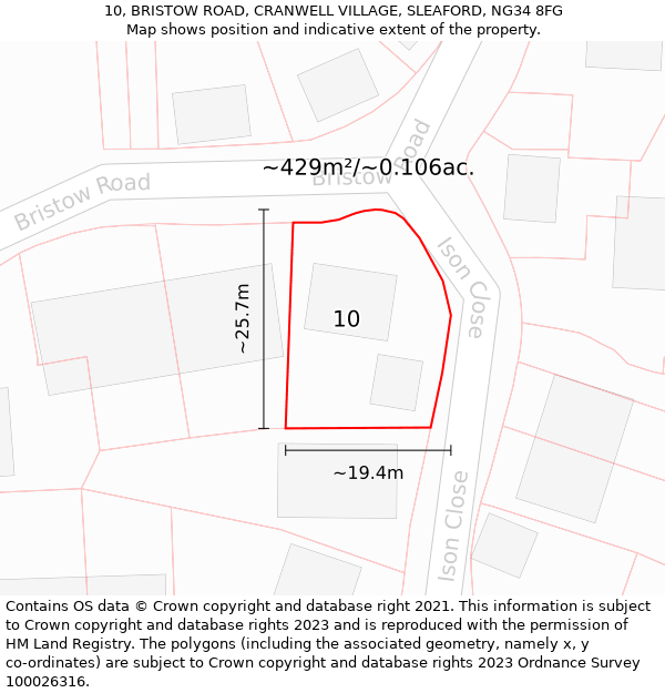 10, BRISTOW ROAD, CRANWELL VILLAGE, SLEAFORD, NG34 8FG: Plot and title map