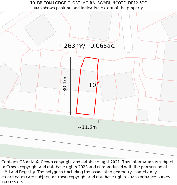 10, BRITON LODGE CLOSE, MOIRA, SWADLINCOTE, DE12 6DD: Plot and title map