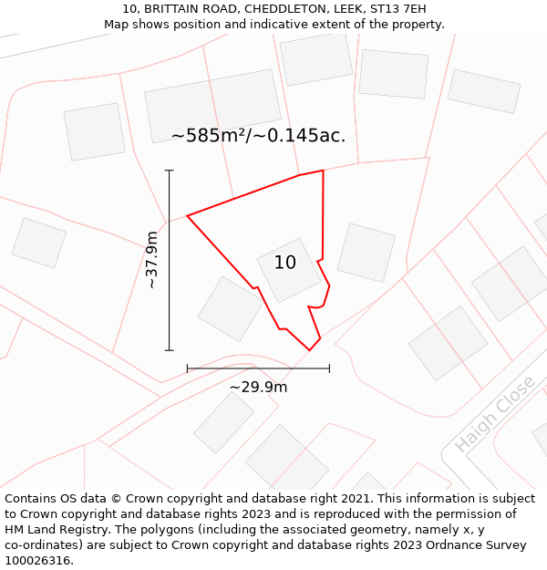 10, BRITTAIN ROAD, CHEDDLETON, LEEK, ST13 7EH: Plot and title map