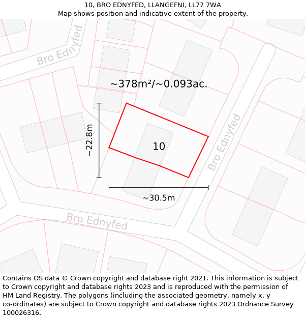 10, BRO EDNYFED, LLANGEFNI, LL77 7WA: Plot and title map