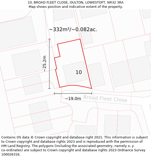 10, BROAD FLEET CLOSE, OULTON, LOWESTOFT, NR32 3RA: Plot and title map