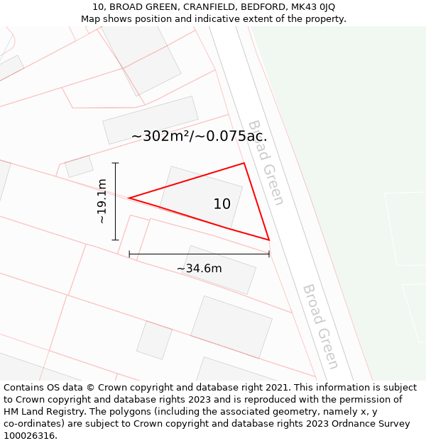 10, BROAD GREEN, CRANFIELD, BEDFORD, MK43 0JQ: Plot and title map