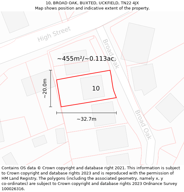 10, BROAD OAK, BUXTED, UCKFIELD, TN22 4JX: Plot and title map