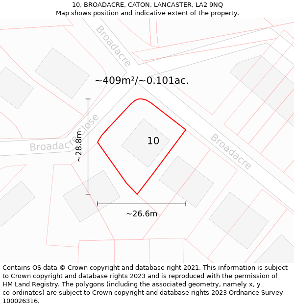 10, BROADACRE, CATON, LANCASTER, LA2 9NQ: Plot and title map