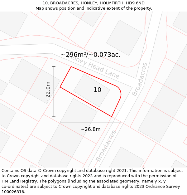 10, BROADACRES, HONLEY, HOLMFIRTH, HD9 6ND: Plot and title map