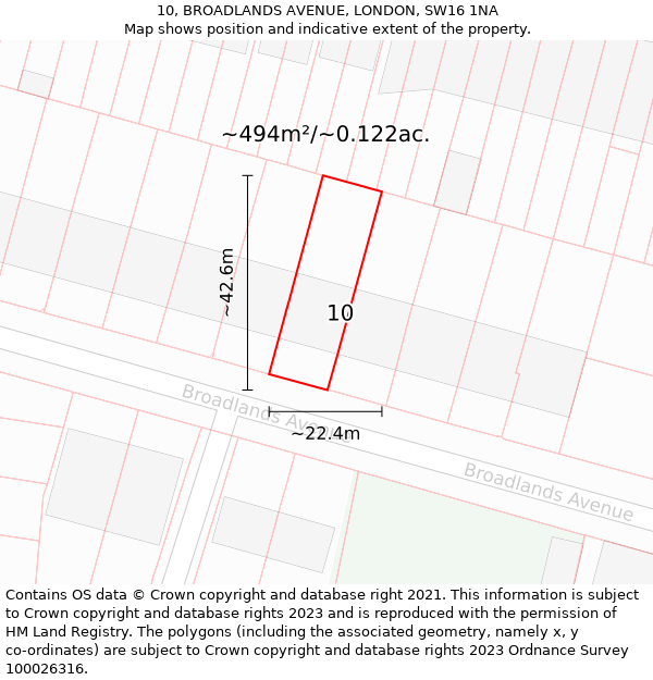 10, BROADLANDS AVENUE, LONDON, SW16 1NA: Plot and title map