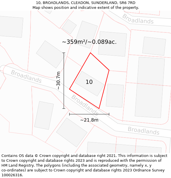 10, BROADLANDS, CLEADON, SUNDERLAND, SR6 7RD: Plot and title map