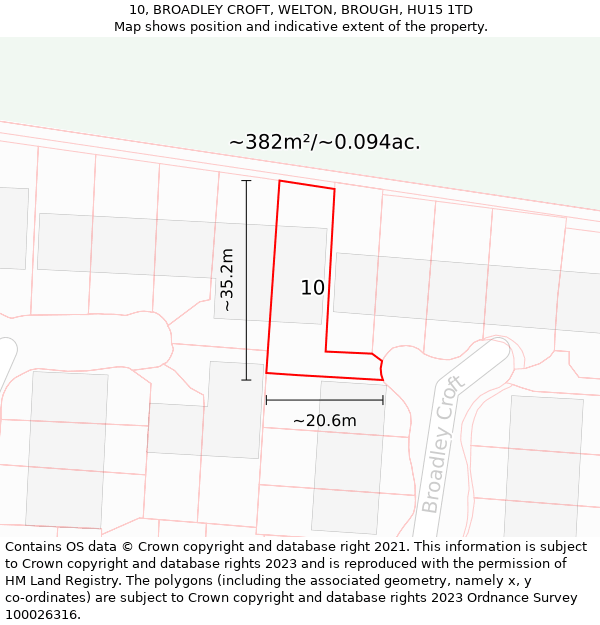 10, BROADLEY CROFT, WELTON, BROUGH, HU15 1TD: Plot and title map