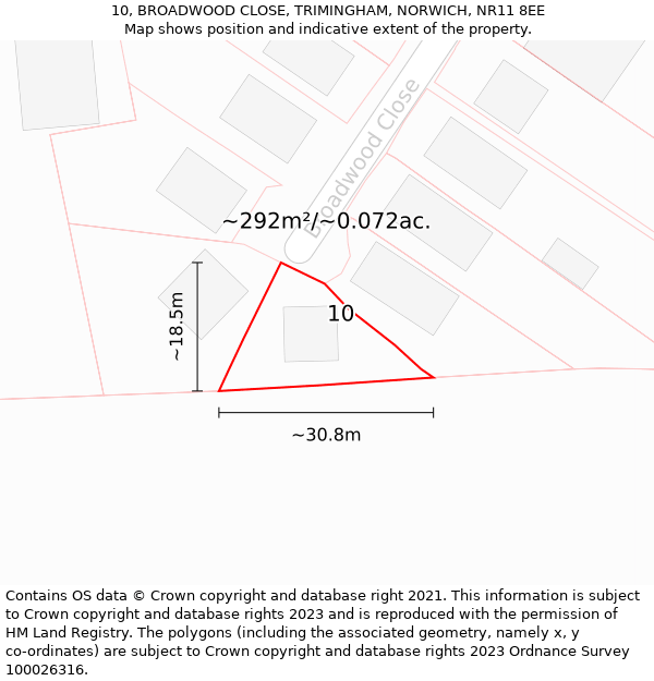 10, BROADWOOD CLOSE, TRIMINGHAM, NORWICH, NR11 8EE: Plot and title map