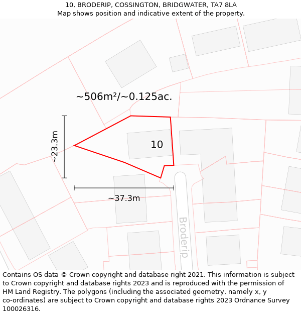 10, BRODERIP, COSSINGTON, BRIDGWATER, TA7 8LA: Plot and title map